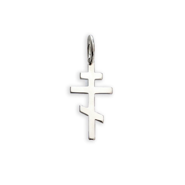 Necklace - string and metal pendant, orthodox cross, patinated