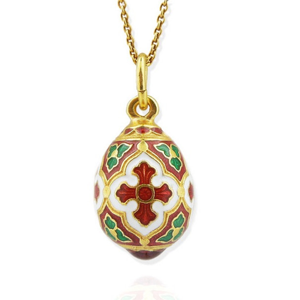 Egg Pendant, Fabergé style with cross, red and green, chain included