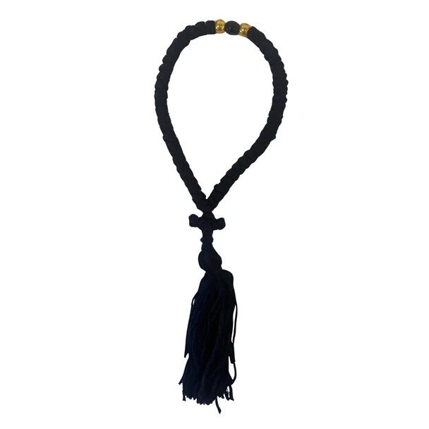 Prayer Rope, 50 knots with knot cross and tassel (black with black bead)