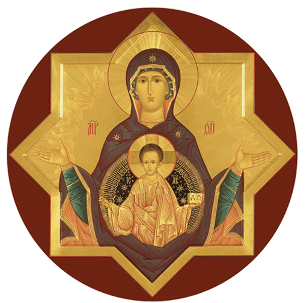 Theotokos of the Sign, 8 inch round icon