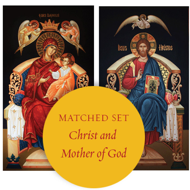 Matching set: Christ Enthroned & Theotokos Enthroned, large icons