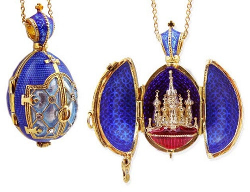 アクセサリー ifsixwasnine avata blue egg necklace 005761 Egg Pendant Locket, Fabergé style with St Basil Cathedral
