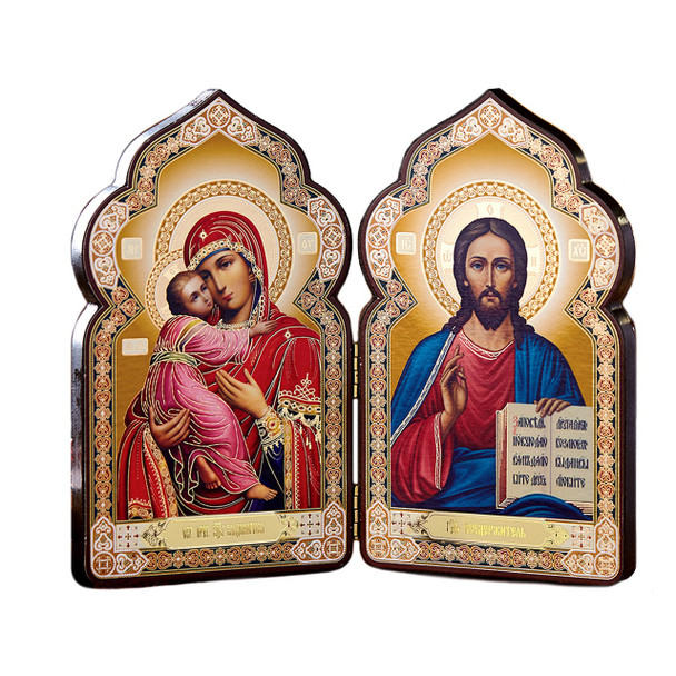 Diptych: Virgin of Vladimir and Christ the Teacher, dome-shaped, medium icons