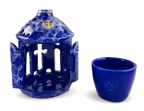 Ceramic tabletop vigil lamp, blue