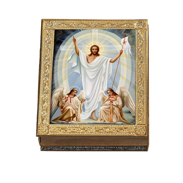 Wooden Icon Box, Resurrection with Angels, large