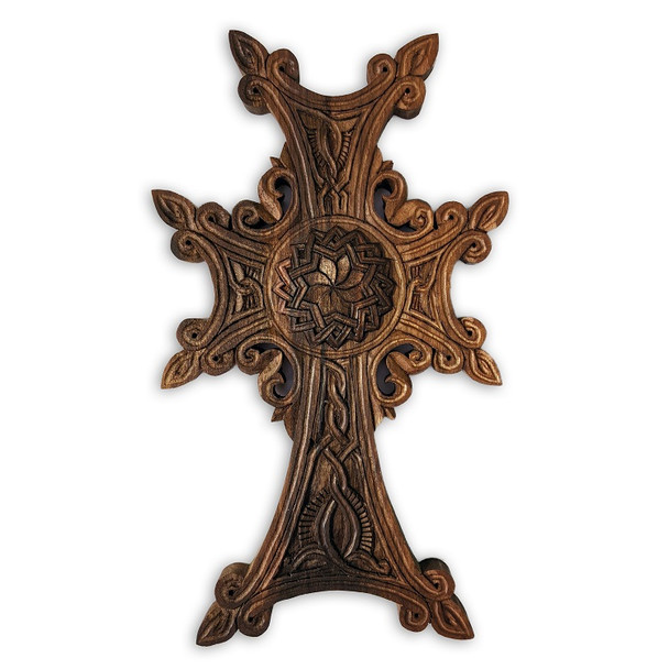 Wood Wall Cross, Armenian, medium circle design