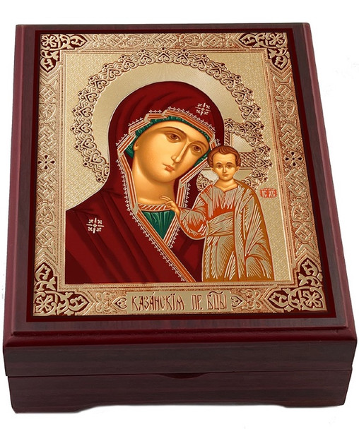 Wooden Icon Box, Virgin of Kazan, deluxe large