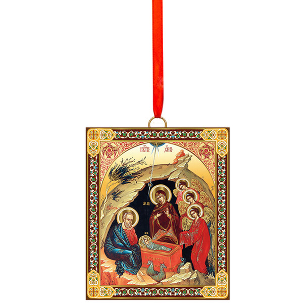 Ornament, two-sided Nativity in Manger