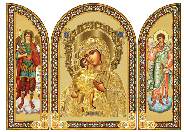 Triptych: Virgin of Vladimir with archangels, large icons