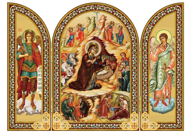 Triptych: Nativity scenes with archangels, large icons
