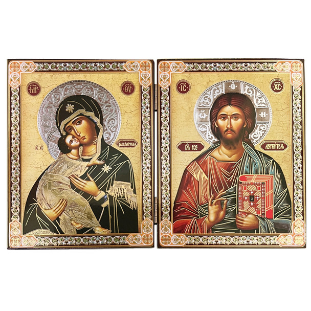 Diptych: Virgin of Vladimir and Christ the Teacher, gold foil, small icons