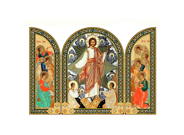 Triptych: Resurrection with Seraphim and angels, medium icons