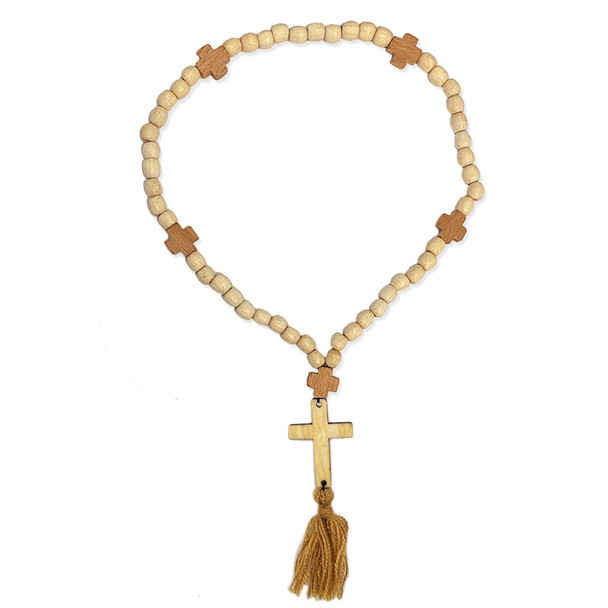 Prayer Beads, 50 wooden beads with cross and tassel