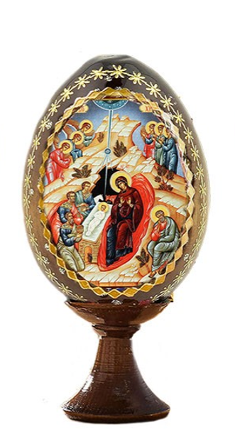 Wood Egg on stand with Angelic Nativity icon, version 1 Wood Egg on stand with Angelic Nativity icon, version 1