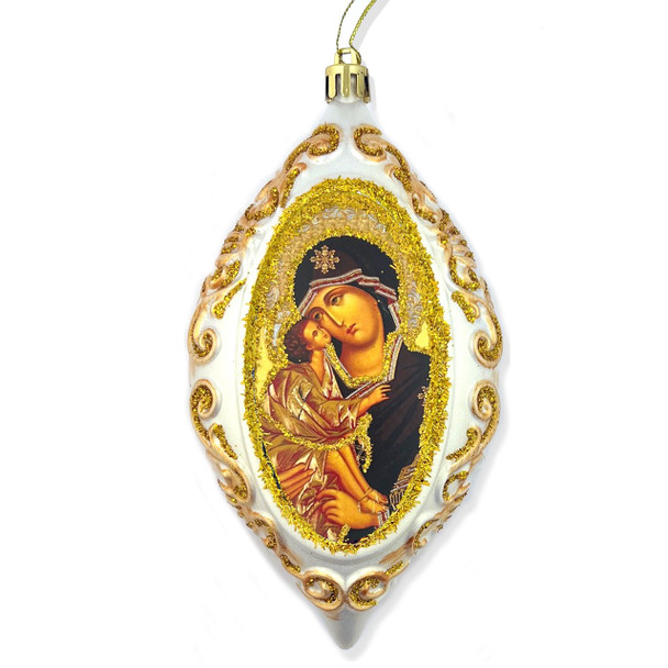 Ornament, Tender Mercy Teardrop, white and gold Ornament, Tender Mercy Teardrop, white and gold