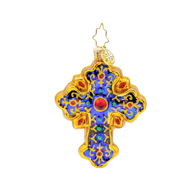 Ornament, Christopher Radko, Sacred Cross Gem. Front.