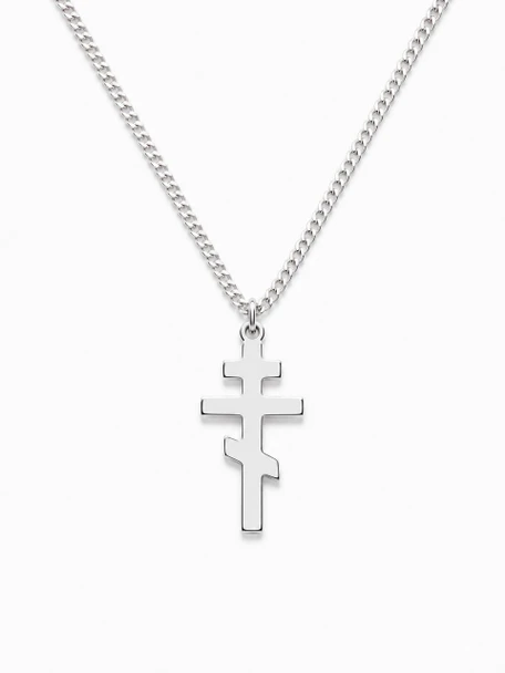 004534 Three-bar Cross, high-polished sterling silver, medium, chain included