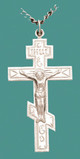 Three-bar Cross with corpus, sterling silver, large, chain included