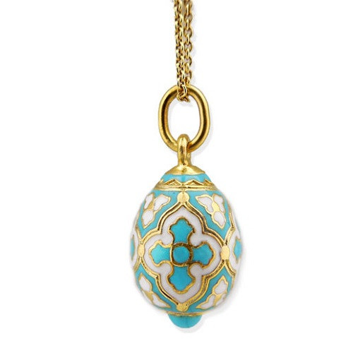 008416 Egg Pendant, Fabergé style with turquoise cross - Ancient