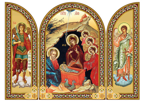 Triptych: Nativity in cave with archangels, large icons - Ancient Faith ...