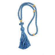 Prayer Rope, blue 100 knot with cross and tassel