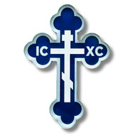 Magnet, Budded Cross, Blue/Silver