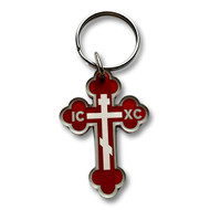 Keychain, Budded Cross, Red/Gray. Made in the USA