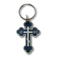 Keychain, Budded Cross, Blue/Gray. Made in the USA