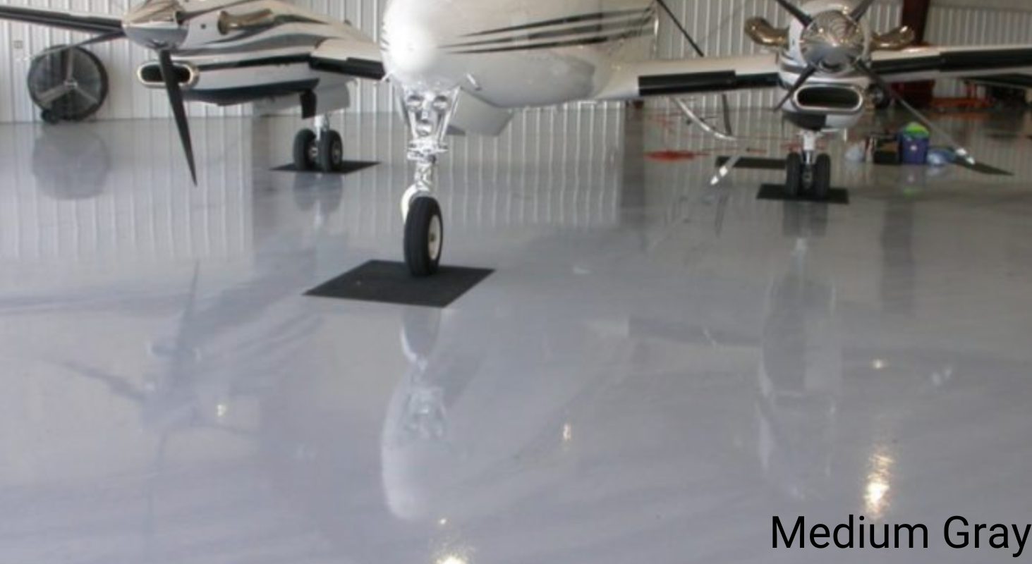 Medium gray airplane hangar epoxy floor