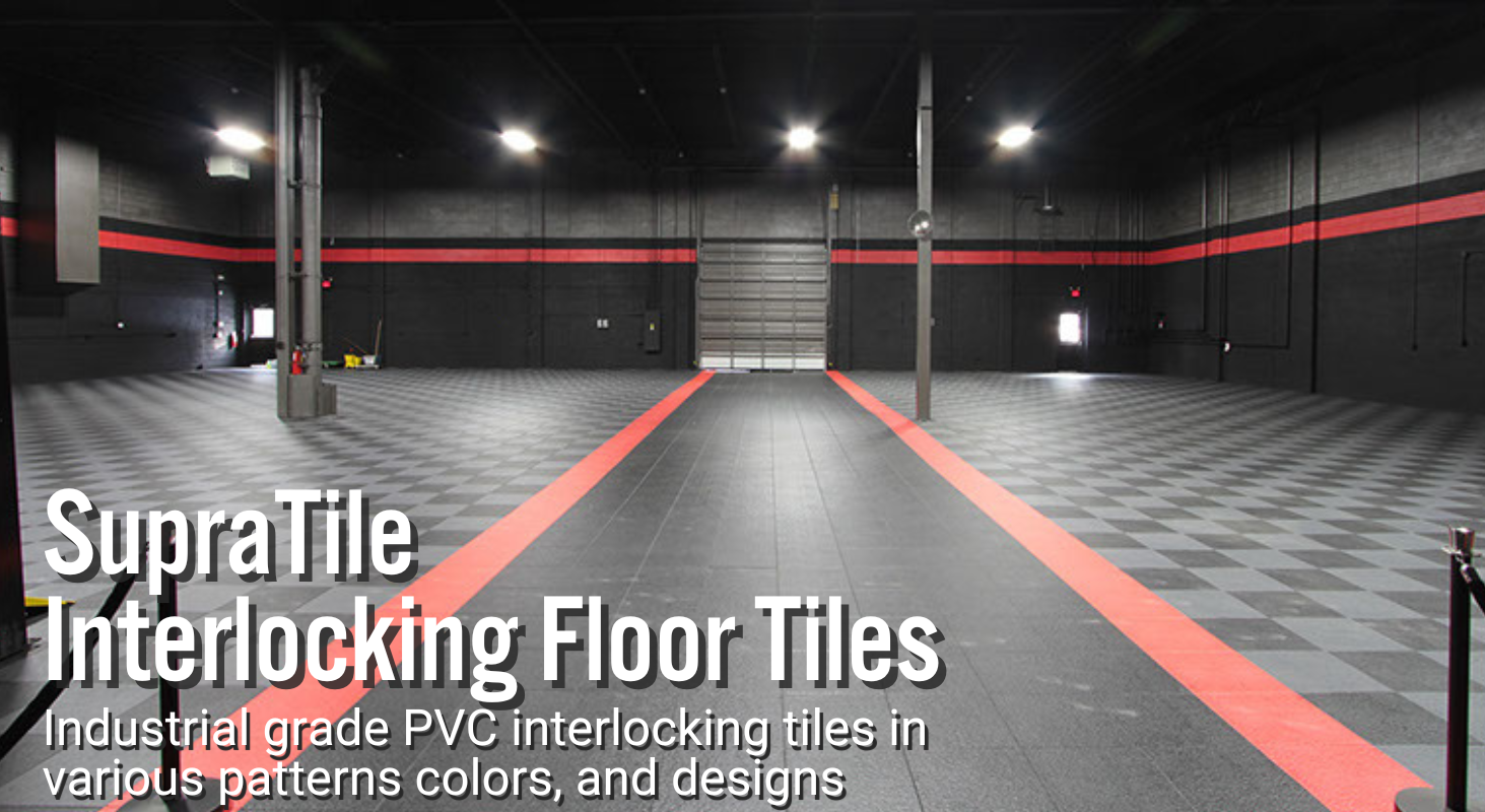 Supratile interlocking tiles image of large room auto showroom black and red tiles