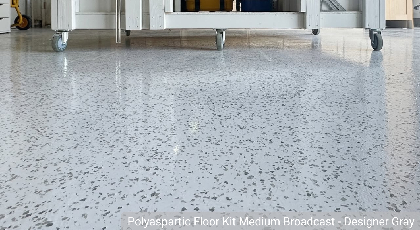 Polyaspartic medium broadcast kit in workshop