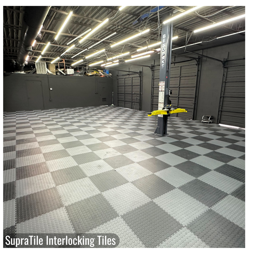 Supratile PVC interlocking tiles diamond in a car garage