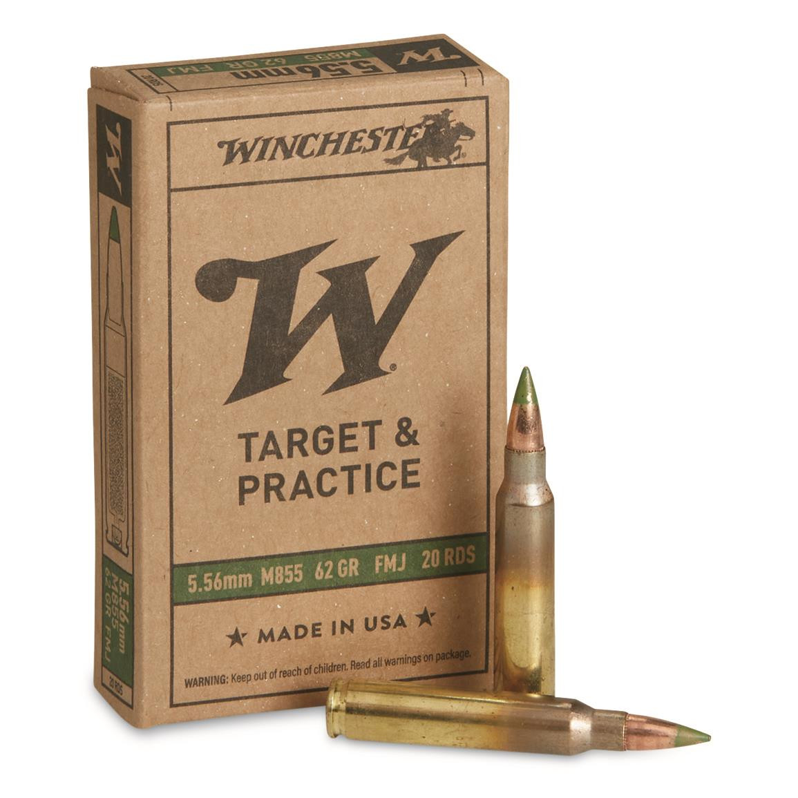 Winchester Ammo 5.56 Nato M855 62gr Green Tip Lake City 3060 FPS