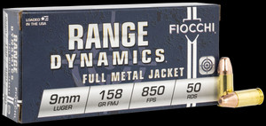 Fiocchi Range Dynamics Ammo 9mm 158gr FMJ Subsonic 850 FPS 50/Box