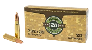 [SALE] Patriot Sports Brass Cased Ammo 7.62x39 124gr FMJ 2526 FPS 20/Box [25 Boxes] 500 Rounds Free Shipping