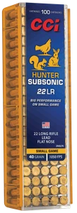 CCI Subsonic Hunter Ammo 22 LR 40gr Lead Flat Nose 1050 FPS 100/Box
