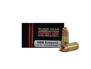 Black Hills Ammo 9mm 125gr Subsonic HoneyBadger 1050 FPS 20/box Black Hills Ammo 9mm 125gr Subsonic HoneyBadger 1050 FPS 20/box
