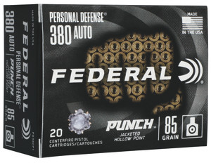 Federal Premium Personal Defense Punch Ammo 380 ACP 85gr JHP 1000 FPS 20/box Federal Premium Personal Defense Punch Ammo 380 ACP 85gr JHP 1000 FPS 20/box