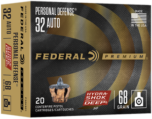 Federal Hydra-Shok Deep Ammo 32 ACP 68gr JHP 1000 FPS 20/box