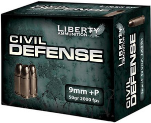 Liberty Ammunition Civil Defense 9mm Luger +P 50gr SCHP 2000 FPS 462 FPE 20/box Liberty Ammunition Civil Defense 9mm Luger +P 50gr SCHP 2000 FPS 462 FPE 20/box
