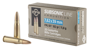 PPU Subsonic Ammo 7.62x39 182gr FMJ 1033 FPS 20/box PPU Subsonic Ammo 7.62x39 182gr FMJ 1033 FPS 20/box