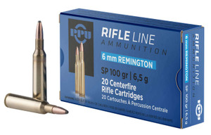 PPU Ammo 6mm Rem 100gr Soft Point 3100 FPS 20/box PPU Ammo 6mm Rem 100gr Soft Point 3100 FPS 20/box
