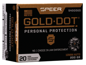 Speer Gold Dot Personal Protection Ammo 10mm Auto 200gr JHP 1100 FPS 20/box Speer Gold Dot Personal Protection Ammo 10mm Auto 200gr JHP 1100 FPS 20/box