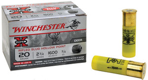 Winchester Ammo 20 Gauge 2.75" 3/4 oz Rifled Slug 1600 FPS 15/box Winchester Ammo 20 Gauge 2.75" 3/4 oz Rifled Slug 1600 FPS 15/box