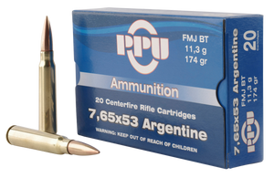 PPU Ammo 7.65x53 Argentine 174gr FMJ 2625 FPS 20/box