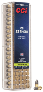 CCI Specialty Ammo 22 CB Short Pest Control 29gr Lead Round Nose 710 FPS 100/Box CCI Specialty Ammo 22 CB Short Pest Control 29gr Lead Round Nose 710 FPS 100/Box