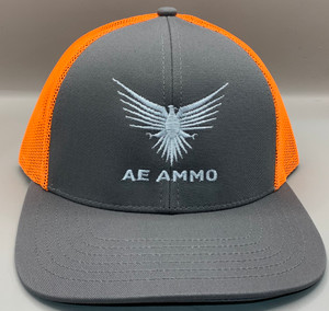AEAMMO Premium Low Pro Trucker SnapBack Hat Grey w/ Neon Orange Mesh Back