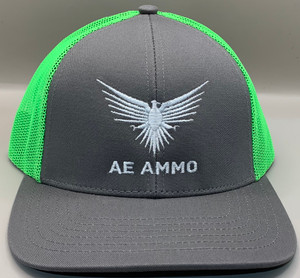 AEAMMO Premium Low Pro Trucker SnapBack Hat Grey w/ Neon Green Mesh Back