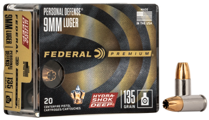 Federal Premium Personal Defense Ammo 9mm 135gr Hydra-Shok Deep 1060 FPS 20/Box Federal Premium Personal Defense Ammo 9mm 135gr Hydra-Shok Deep 1060 FPS 20/Box