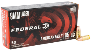 Federal American Eagle Ammo 9mm 115gr FMJ 1180 FPS 50/Box Federal American Eagle Ammo 9mm 115gr FMJ 1180 FPS 50/Box